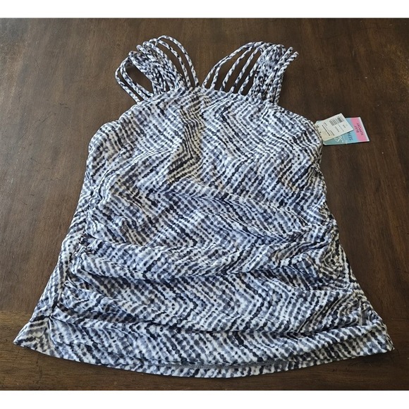 NWT Swim Solutions 12 Strappy Underwire Tankini Swim Top Gray White 130911 - Picture 4 of 4